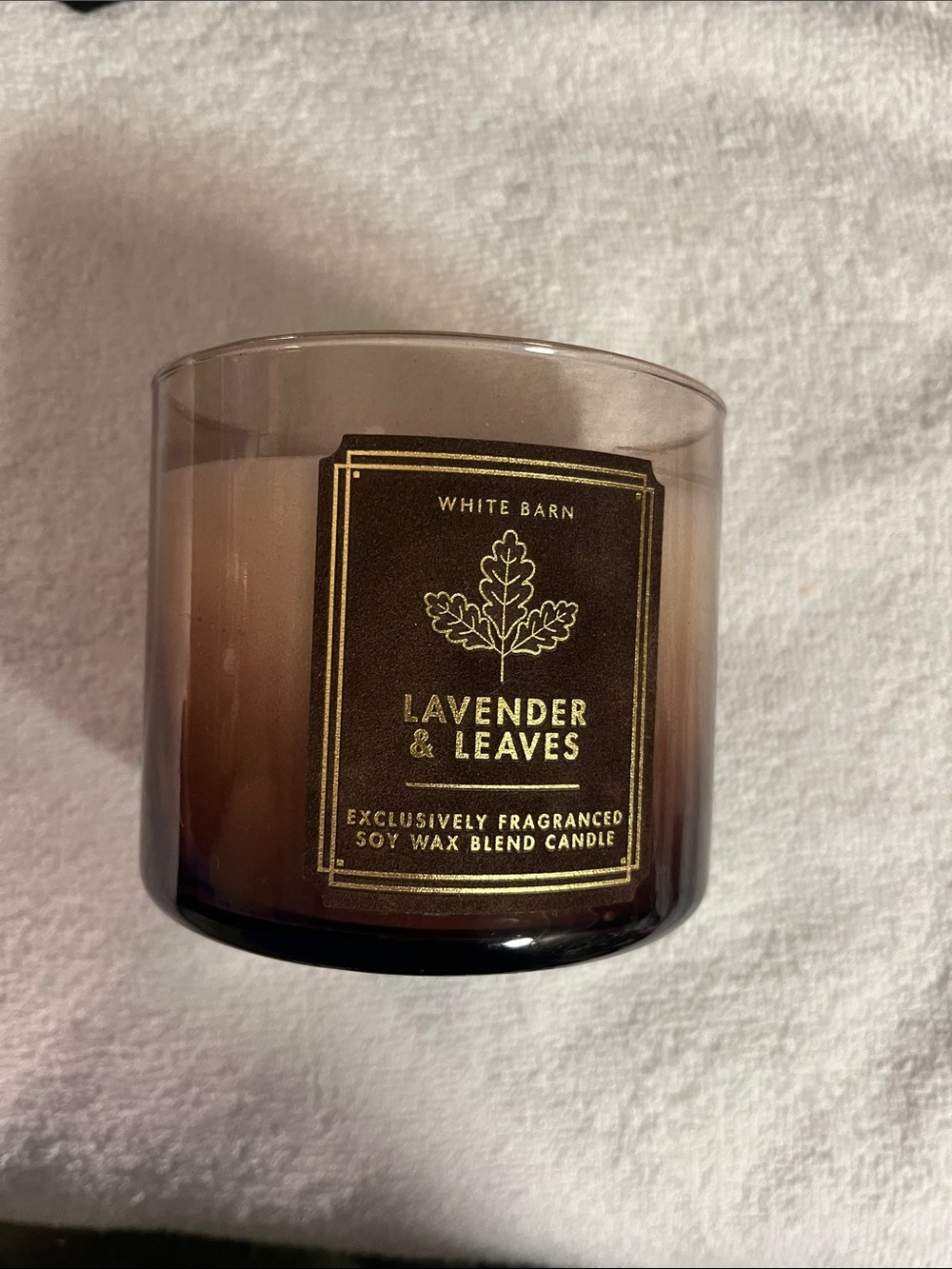 White Barn Lavender & Leaves Amber Brown Glass Candle Jar